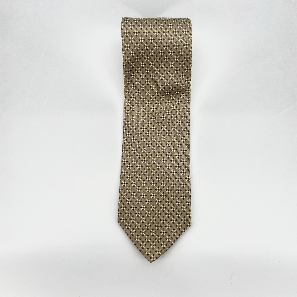 Ermenegildo Zegna 100% Silk Tie Brown Geometric‎ Pattern 3.5" Made In Italy - Picture 2 of 7